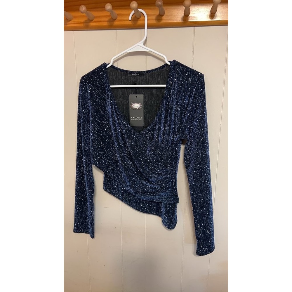 VALOLIA Sparkly Long Sleeve Asymmetrical Top